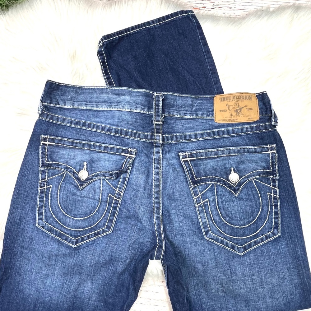 🚫SOLD! 👖|•TRUE RELIGION•| Straight Flap Natural Big T Jeans 38x33👖 - Picture 3 of 14